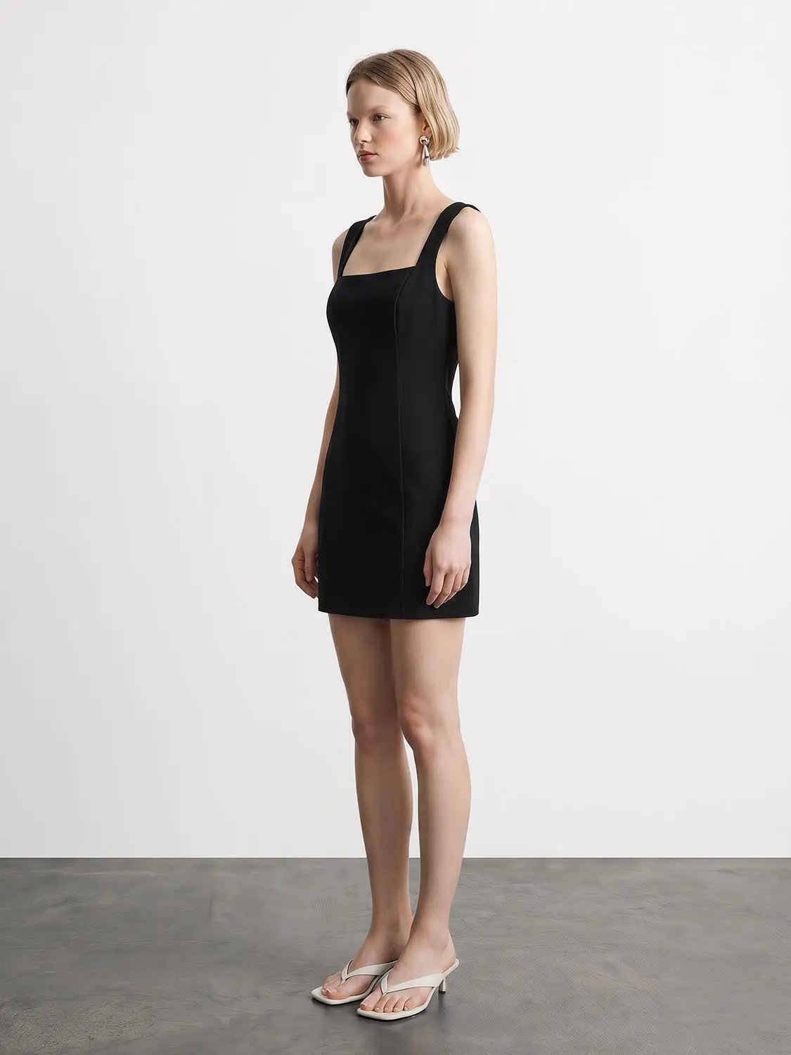 Square Neck Wide Strap Slim Sleeveless Mini Dress
