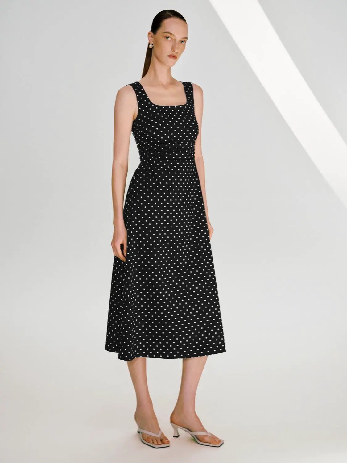 Polka Dot Knit Flattering Fit Sleeveless Dress