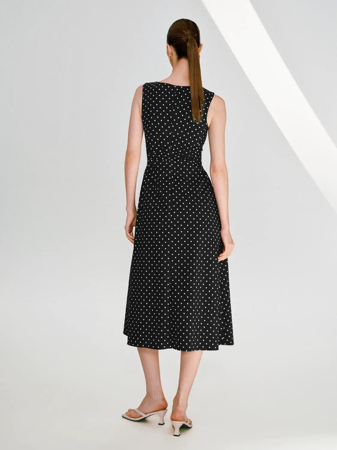 Polka Dot Knit Flattering Fit Sleeveless Dress