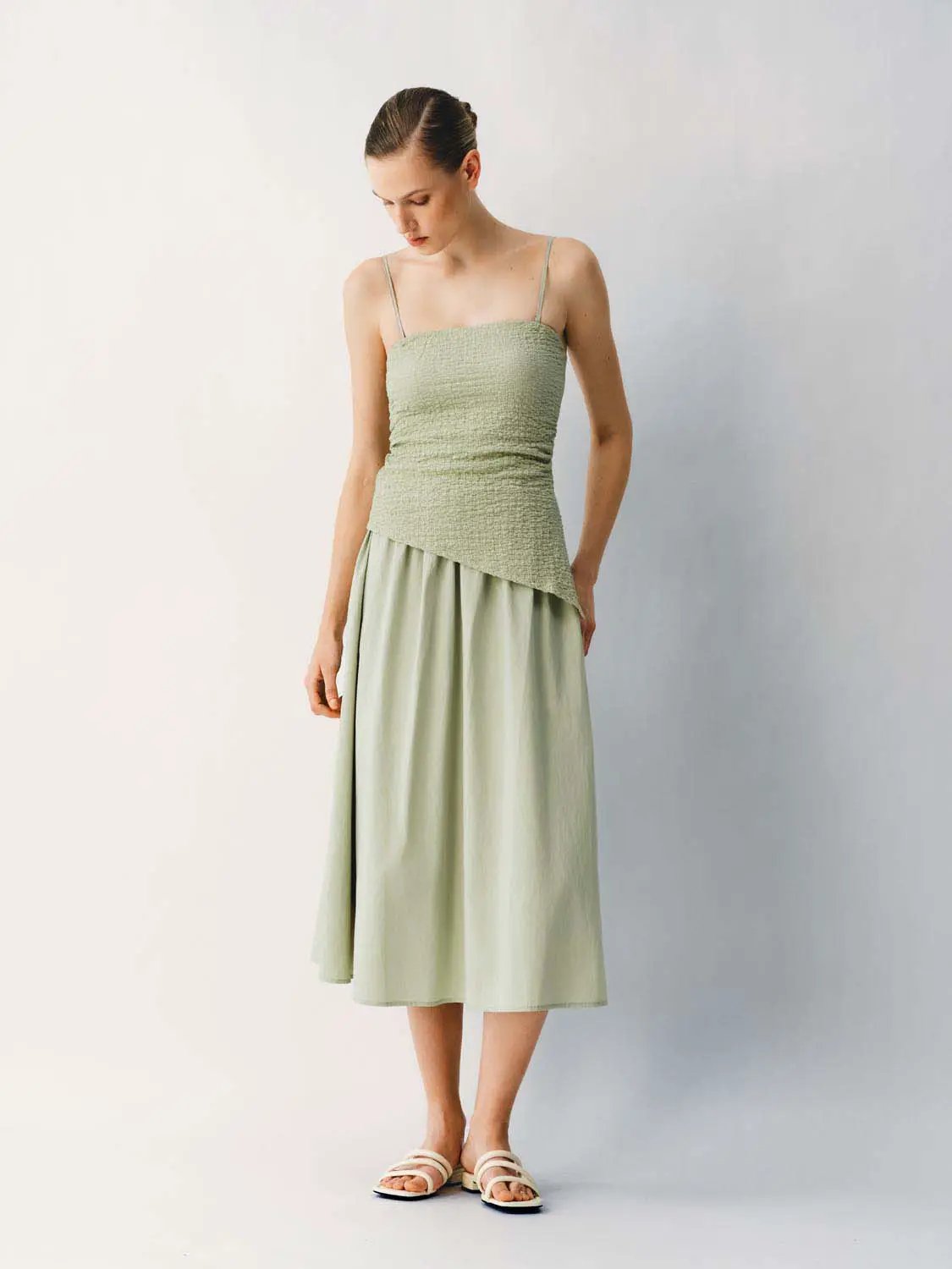Thin Stretch Fabric Strappy A-Line Midi Dress