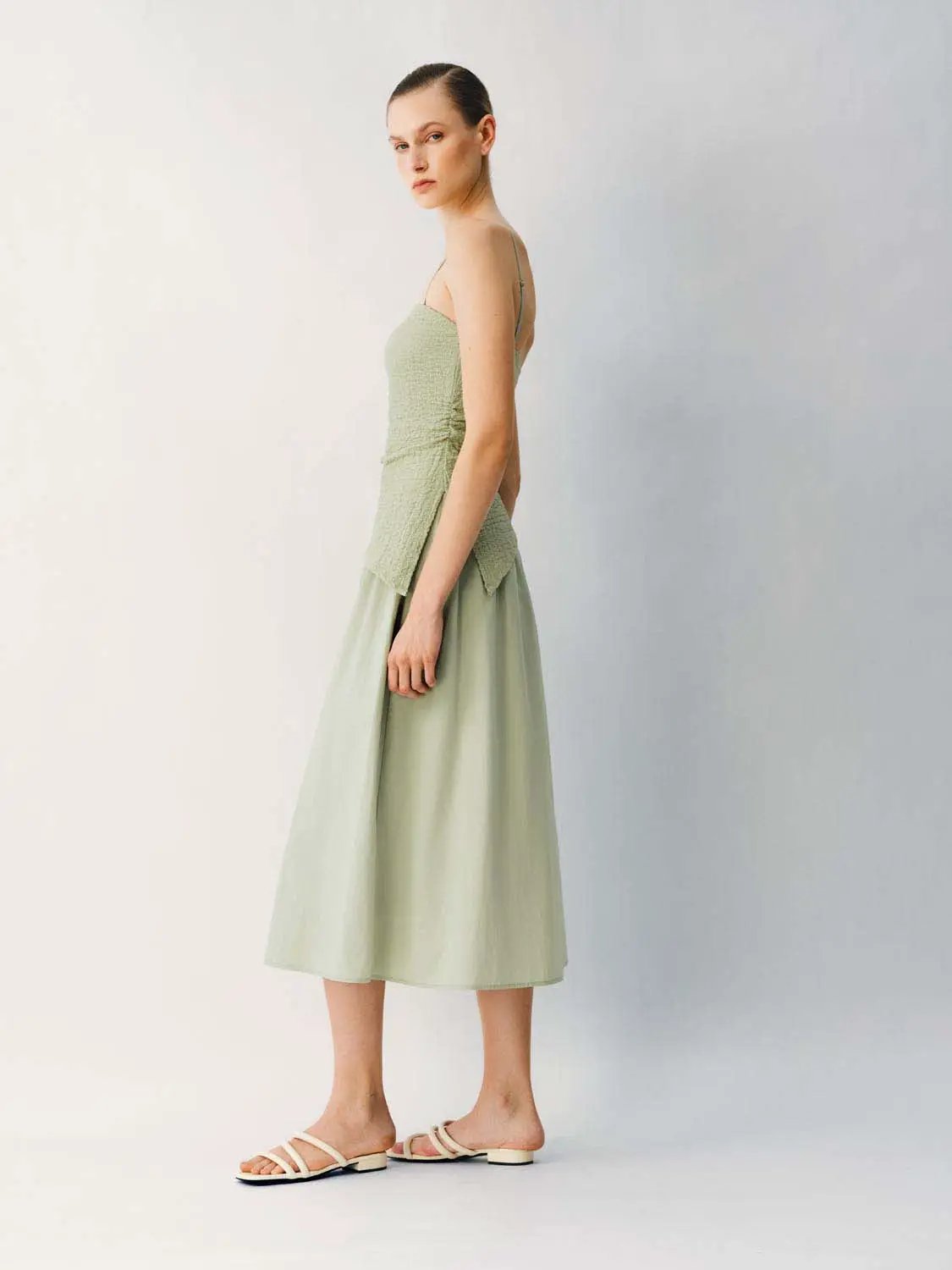 Thin Stretch Fabric Strappy A-Line Midi Dress