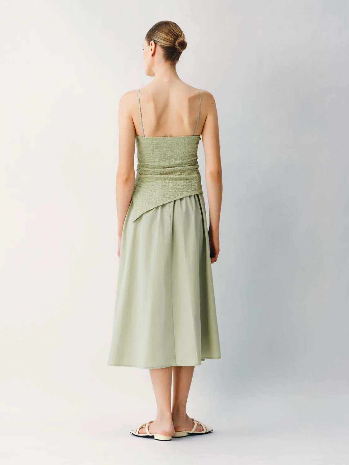 Thin Stretch Fabric Strappy A-Line Midi Dress