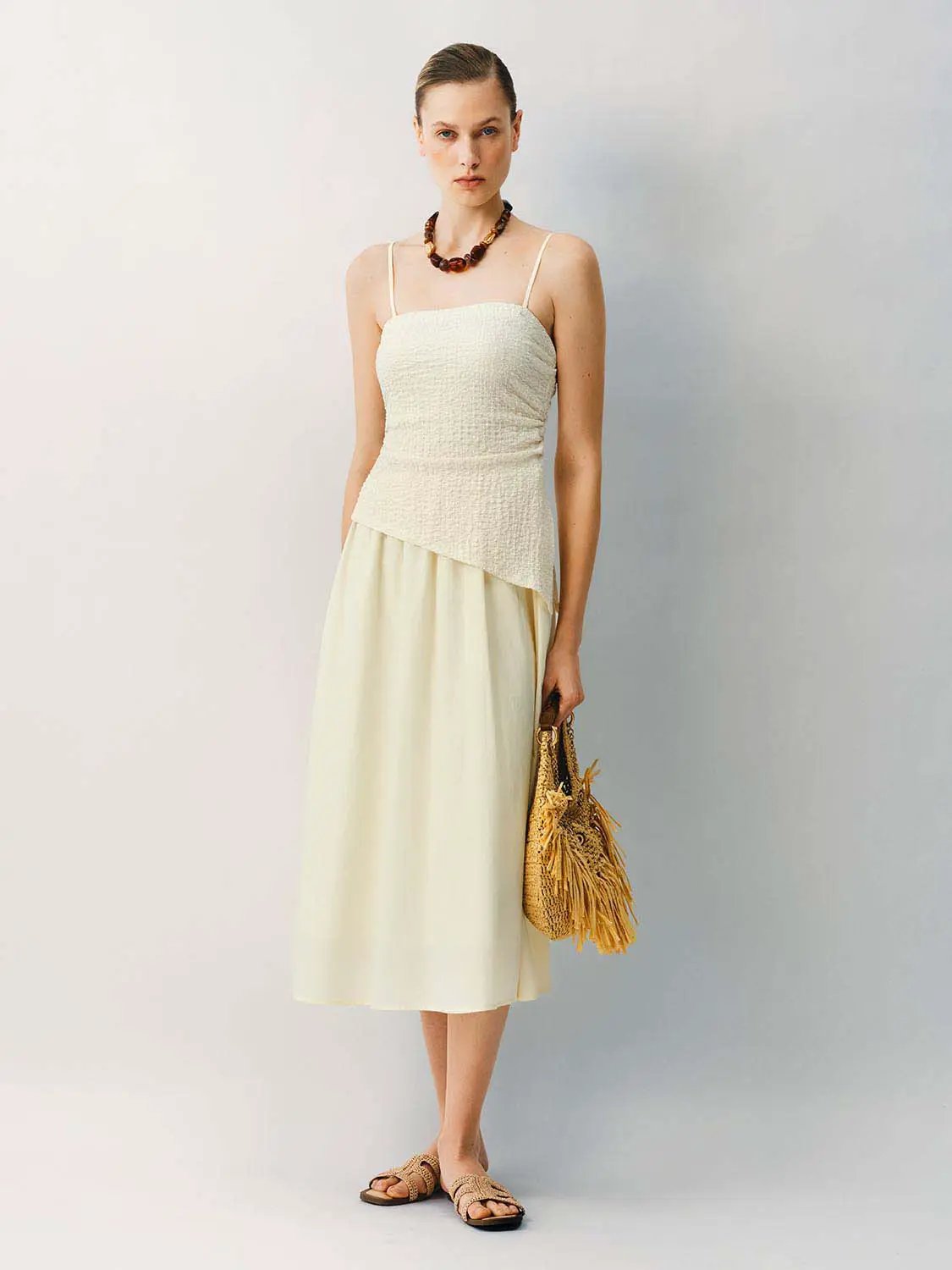 Thin Stretch Fabric Strappy A-Line Midi Dress