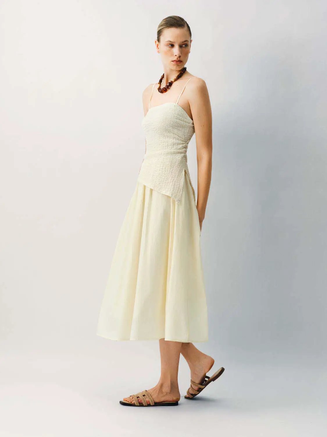 Thin Stretch Fabric Strappy A-Line Midi Dress
