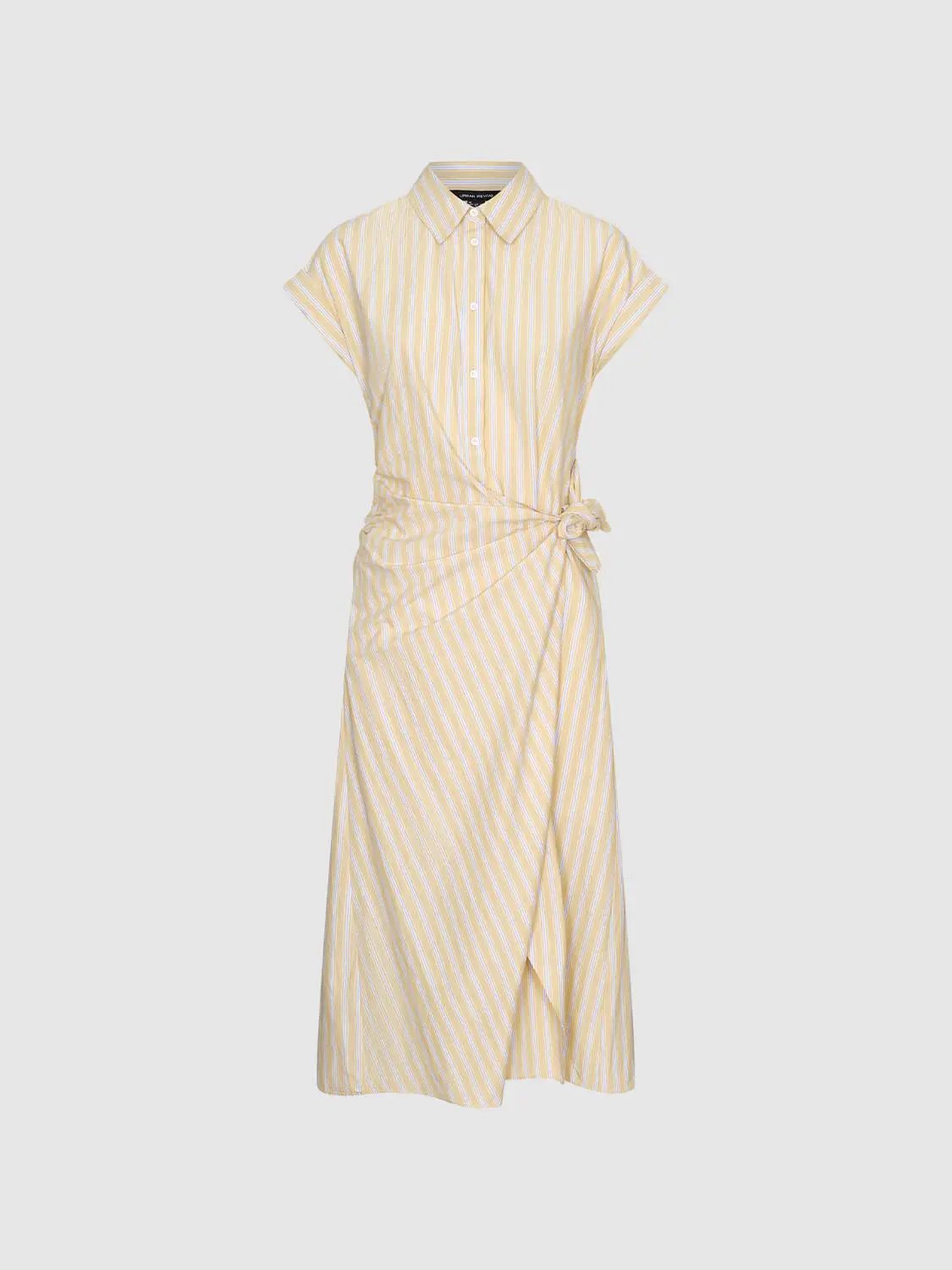 A-line Striped Tie Waist Midi Cotton Dress