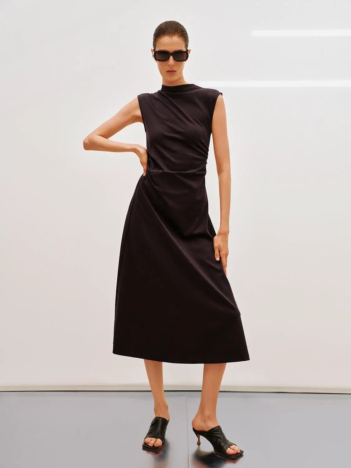 Cotton Ruched Sleeveless Dress