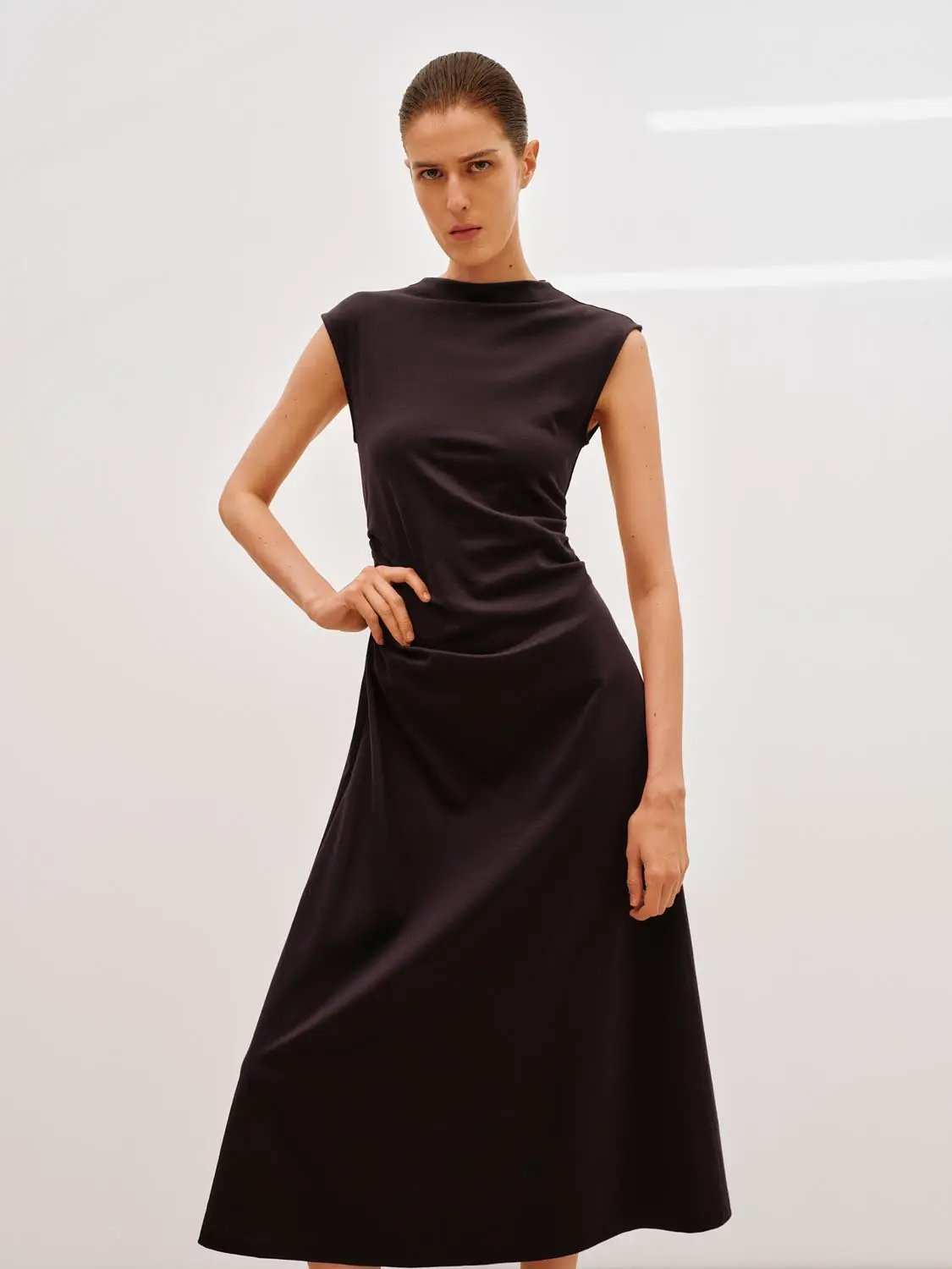 Cotton Ruched Sleeveless Dress
