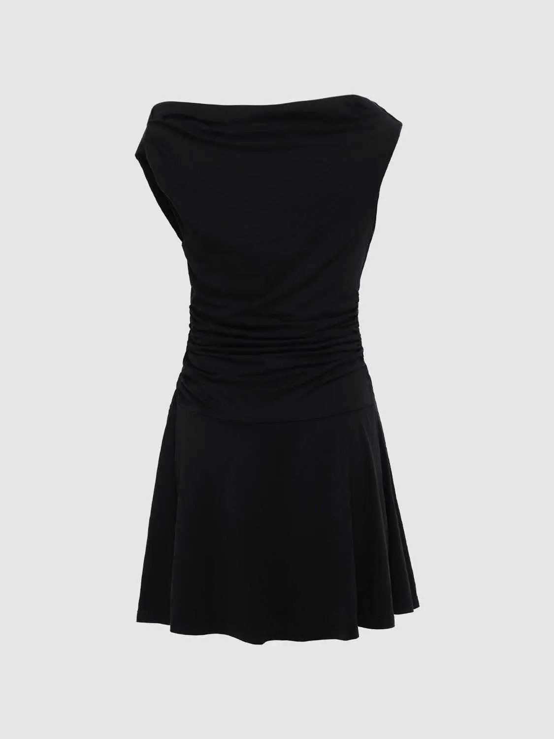 Off Shoulder Waist Ruched Stretch Flared A-Line Mini Dress