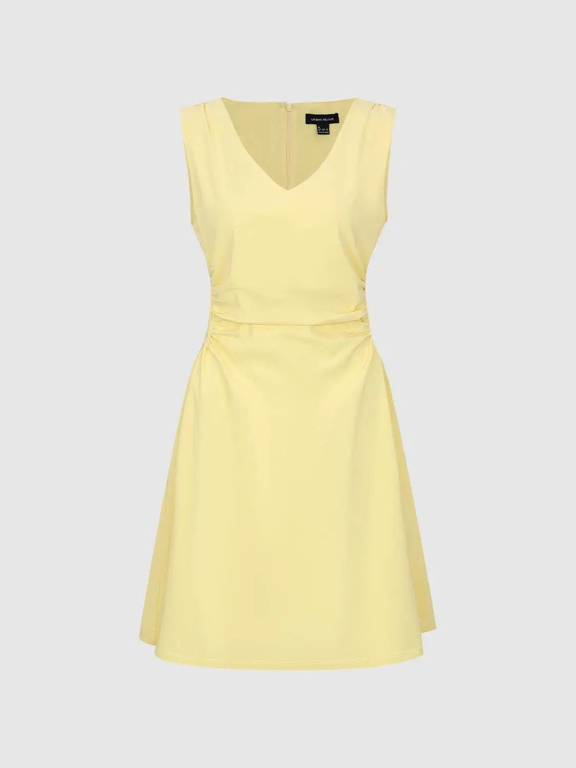 Ruched Waist V-neck Sleeveless A-Line Flared Dress