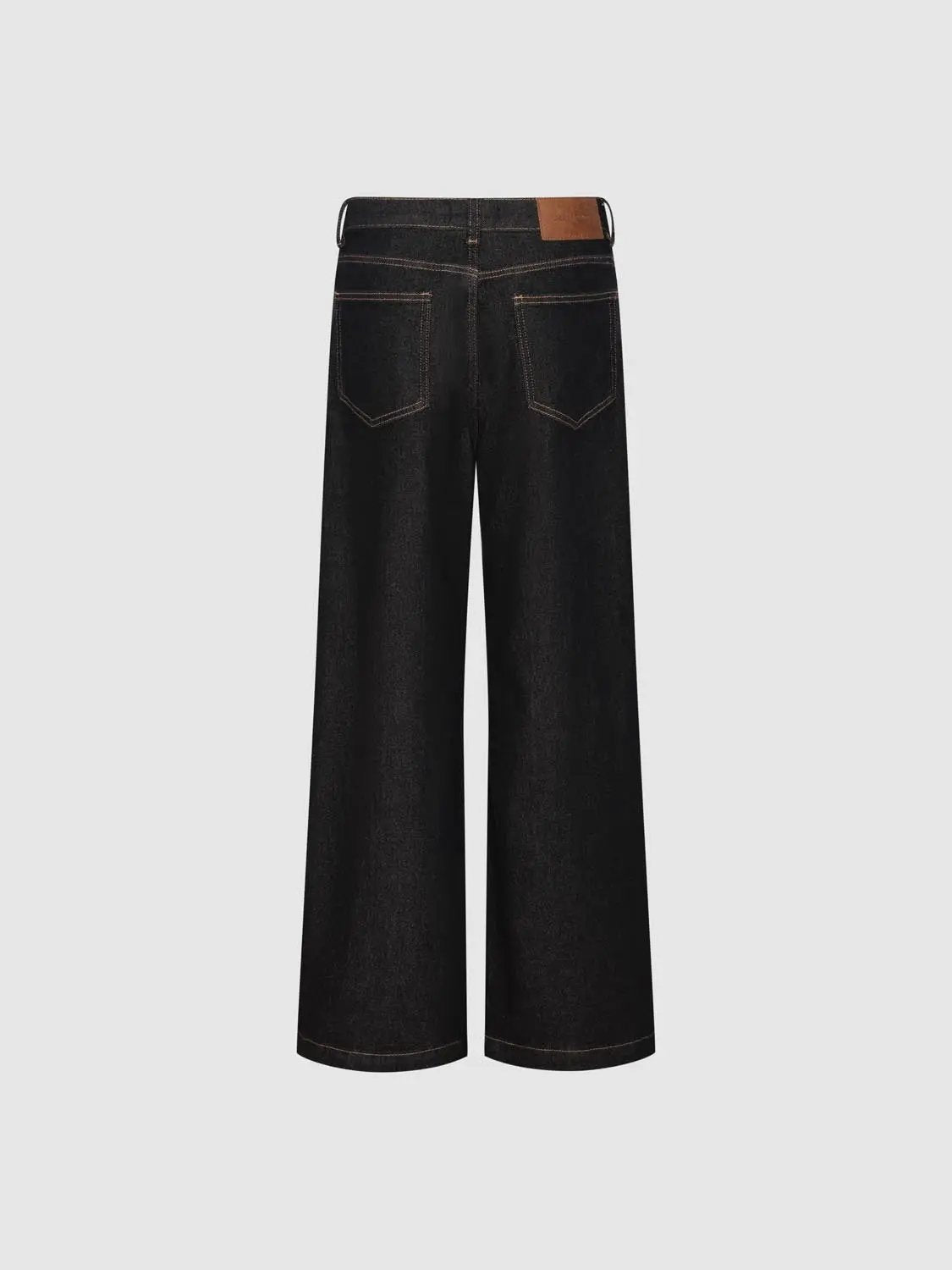 High Waist Contrast Stitch Cotton Wide Leg Jeans
