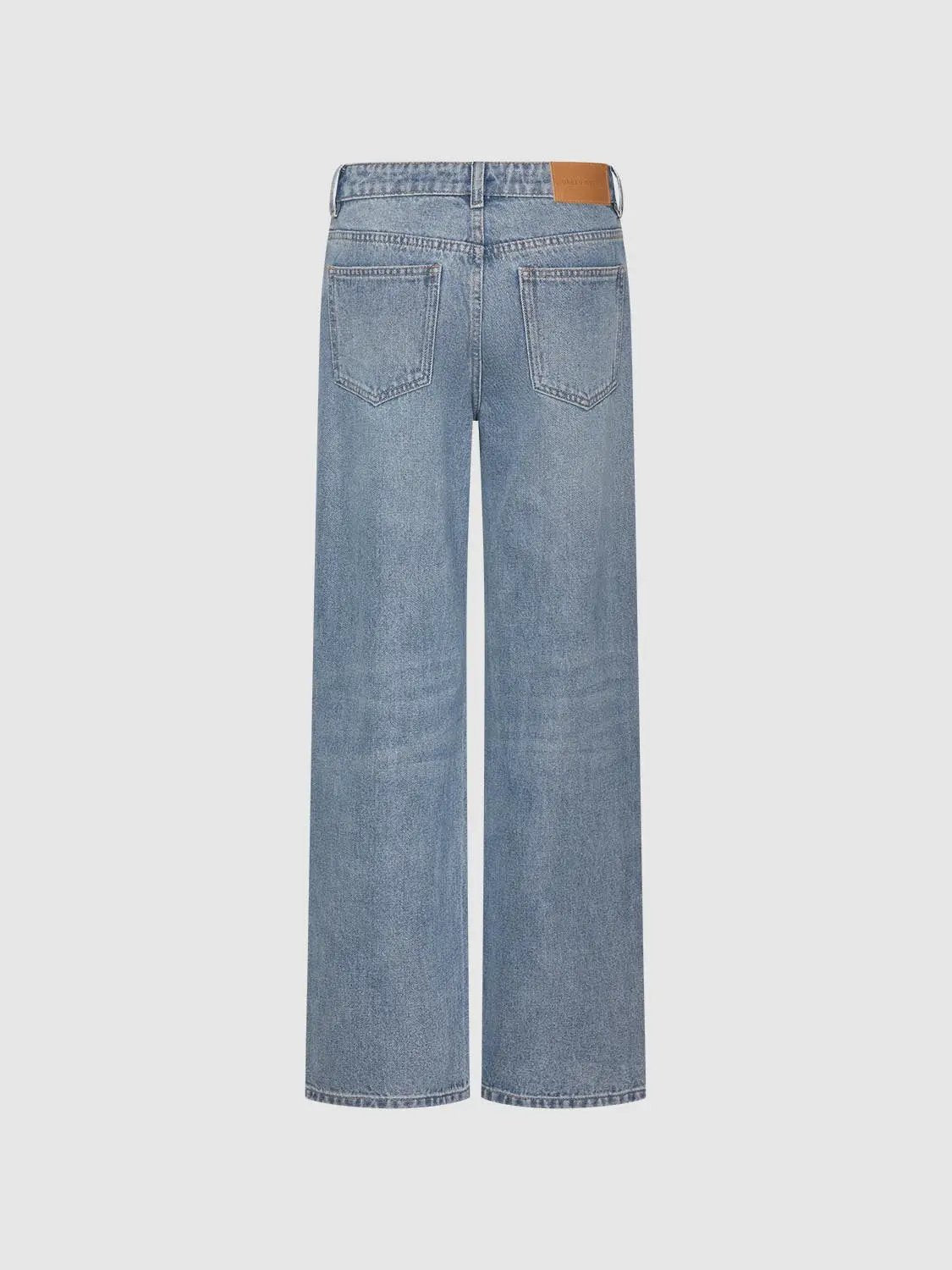 Mid Rise Vintage Wash Classic Straight Leg Cotton Jeans
