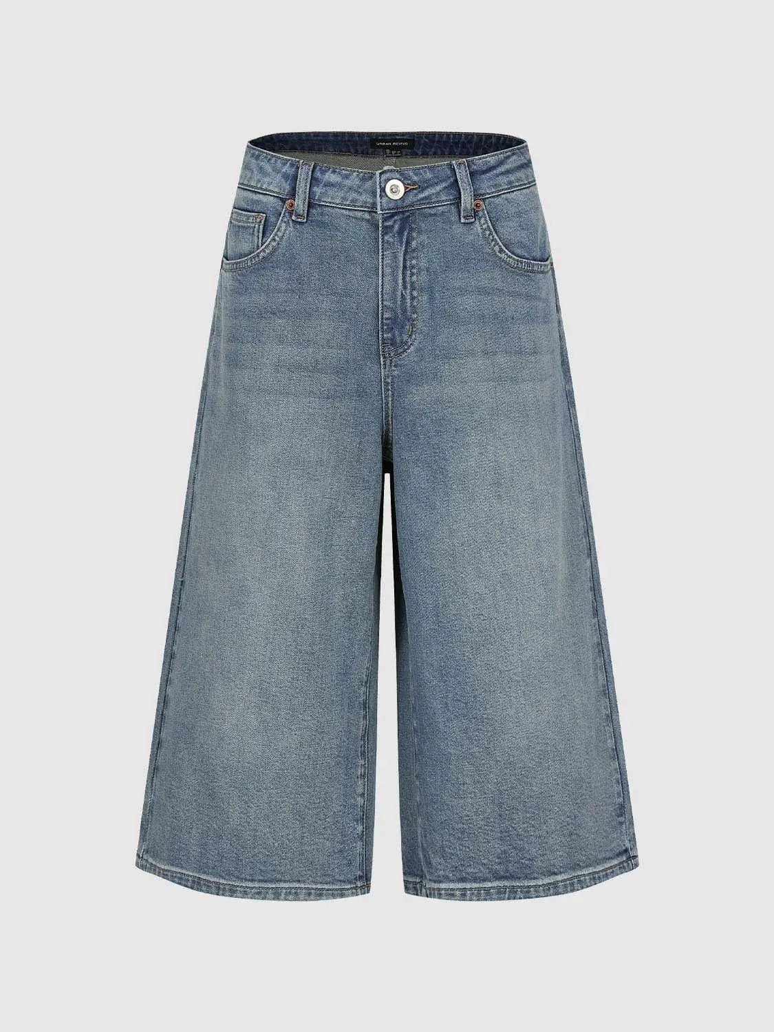 Washed Vintage Loose Fit Cotton Wide Leg Capri Denim Jeans