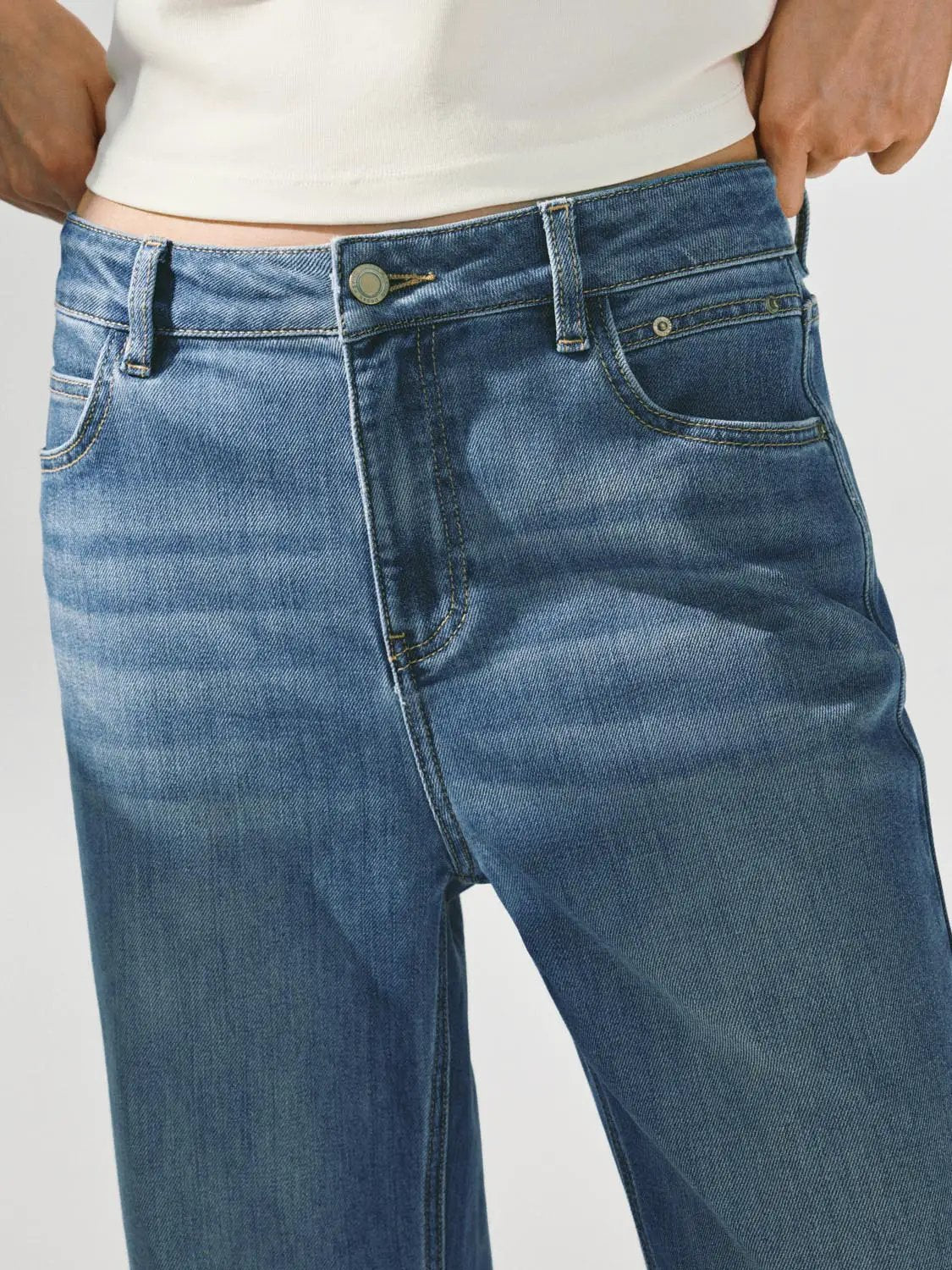 Wide-leg Cotton Blend Jeans With Subtle Wash