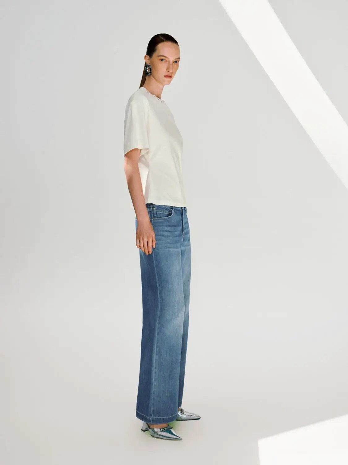 Wide-leg Cotton Blend Jeans With Subtle Wash