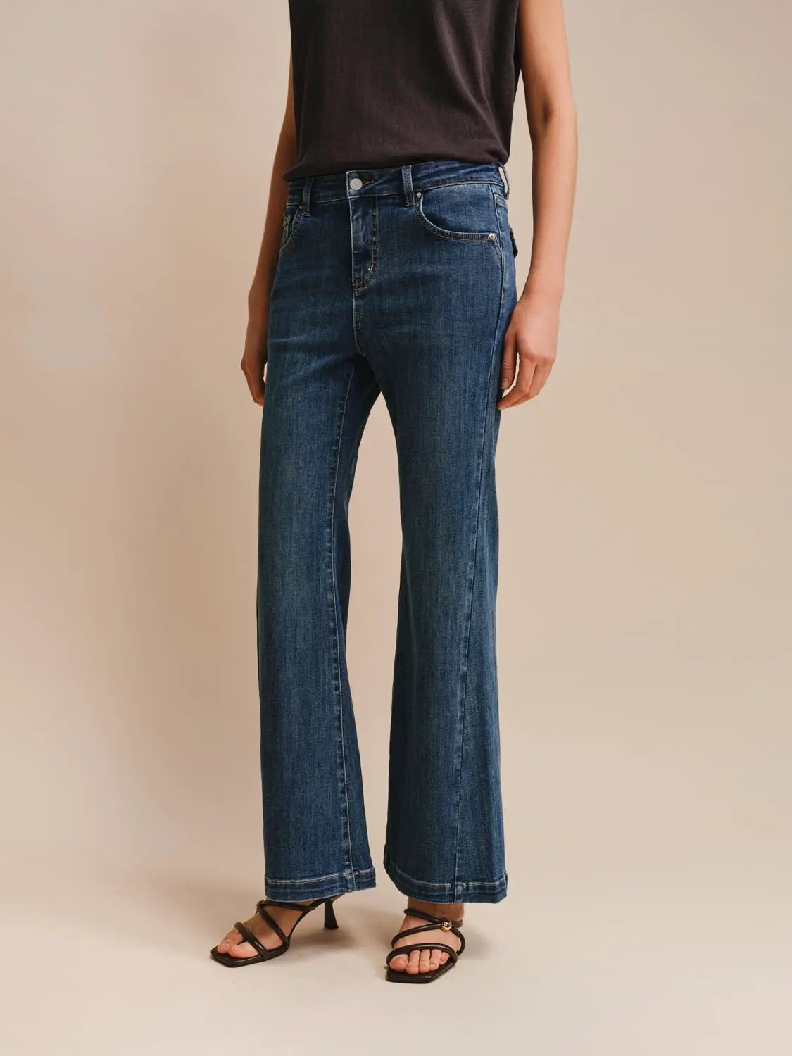 Mid Rise Wide-Leg Slight Stretch Cotton Jeans