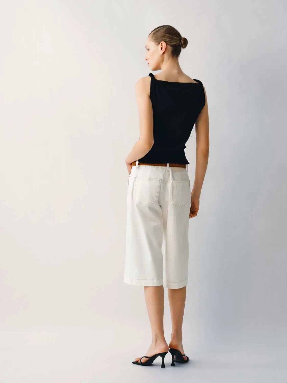 Decorative Belt Seam Details Cotton Jeans