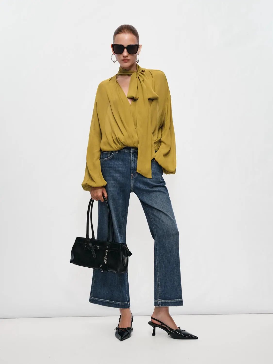 Flared Wide-leg Distressed Light Wash Cotton Jeans