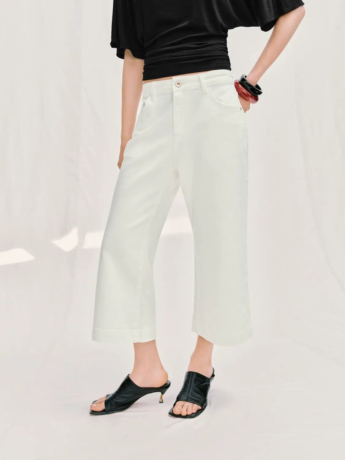 Relaxed Casual Wide-leg Cotton Mid-rise Pants