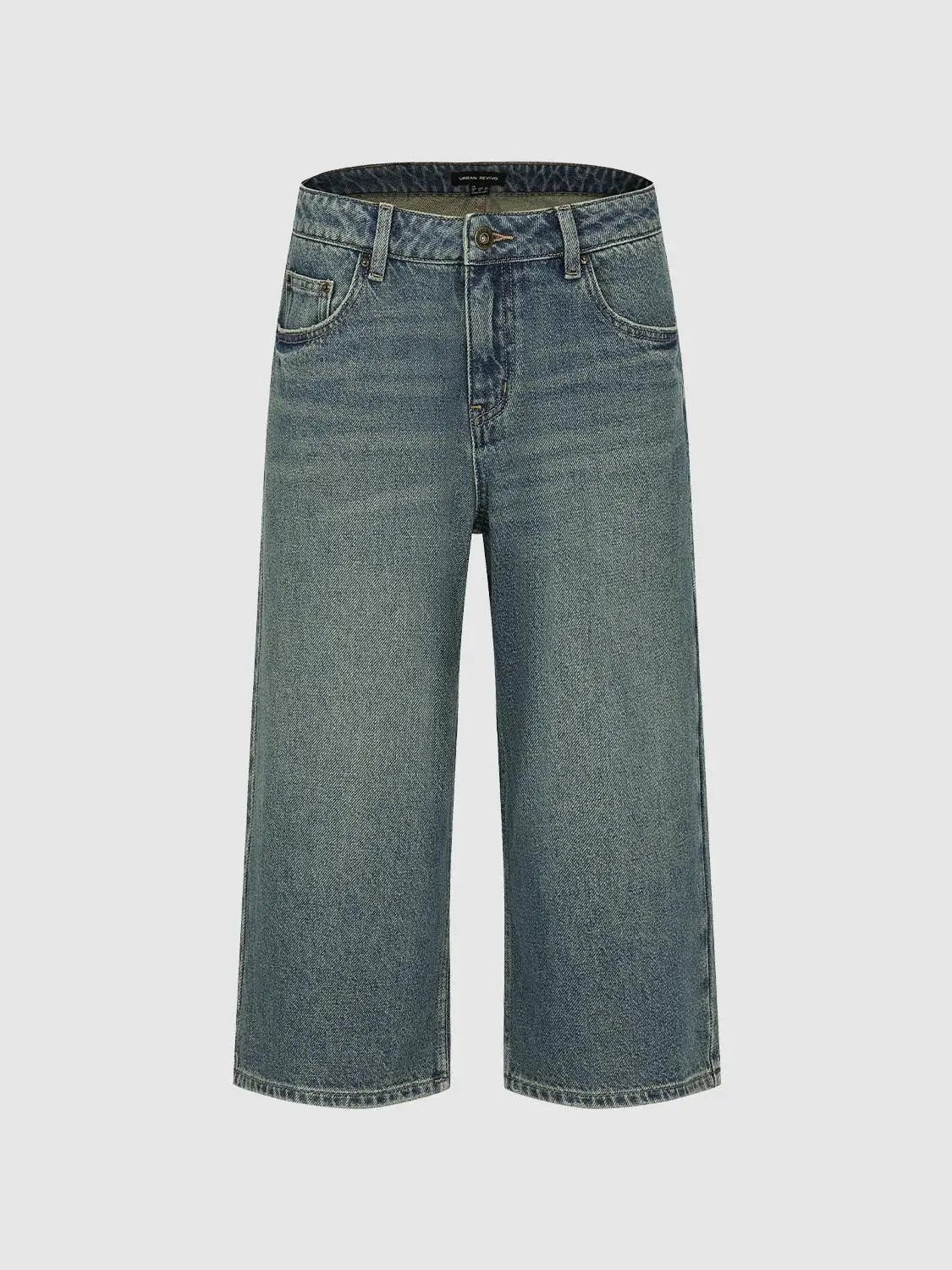 Relaxed Mid Rise Wide-leg Capri Cotton Jeans