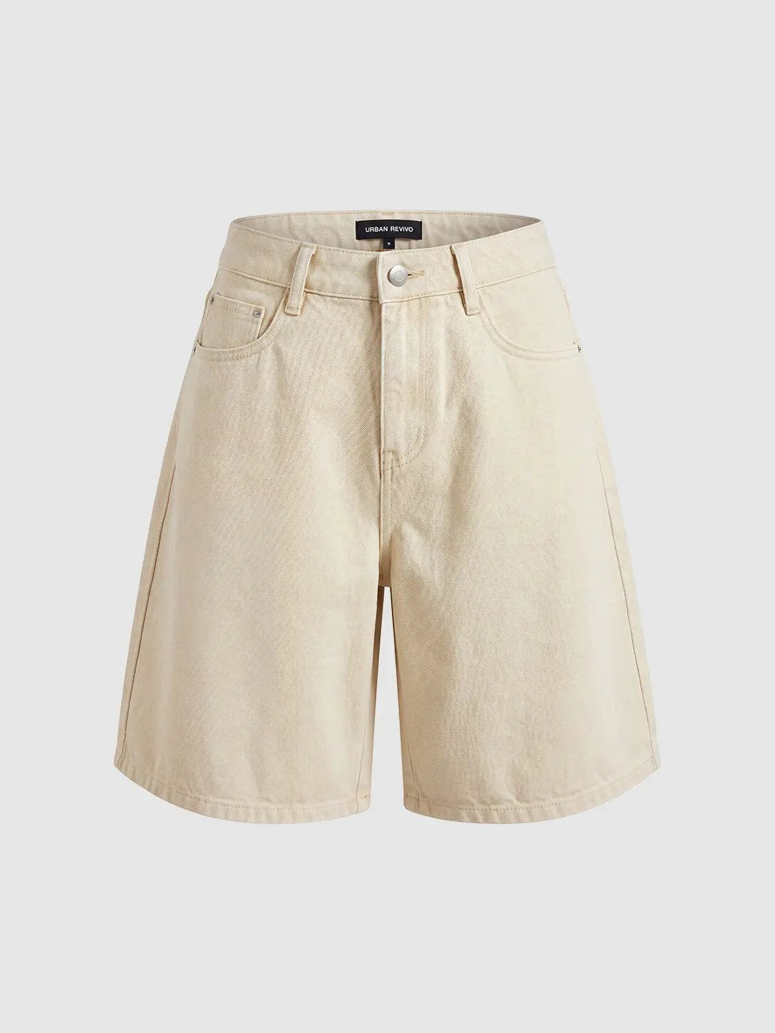Casual Relaxed Washed Beige Cotton Shorts