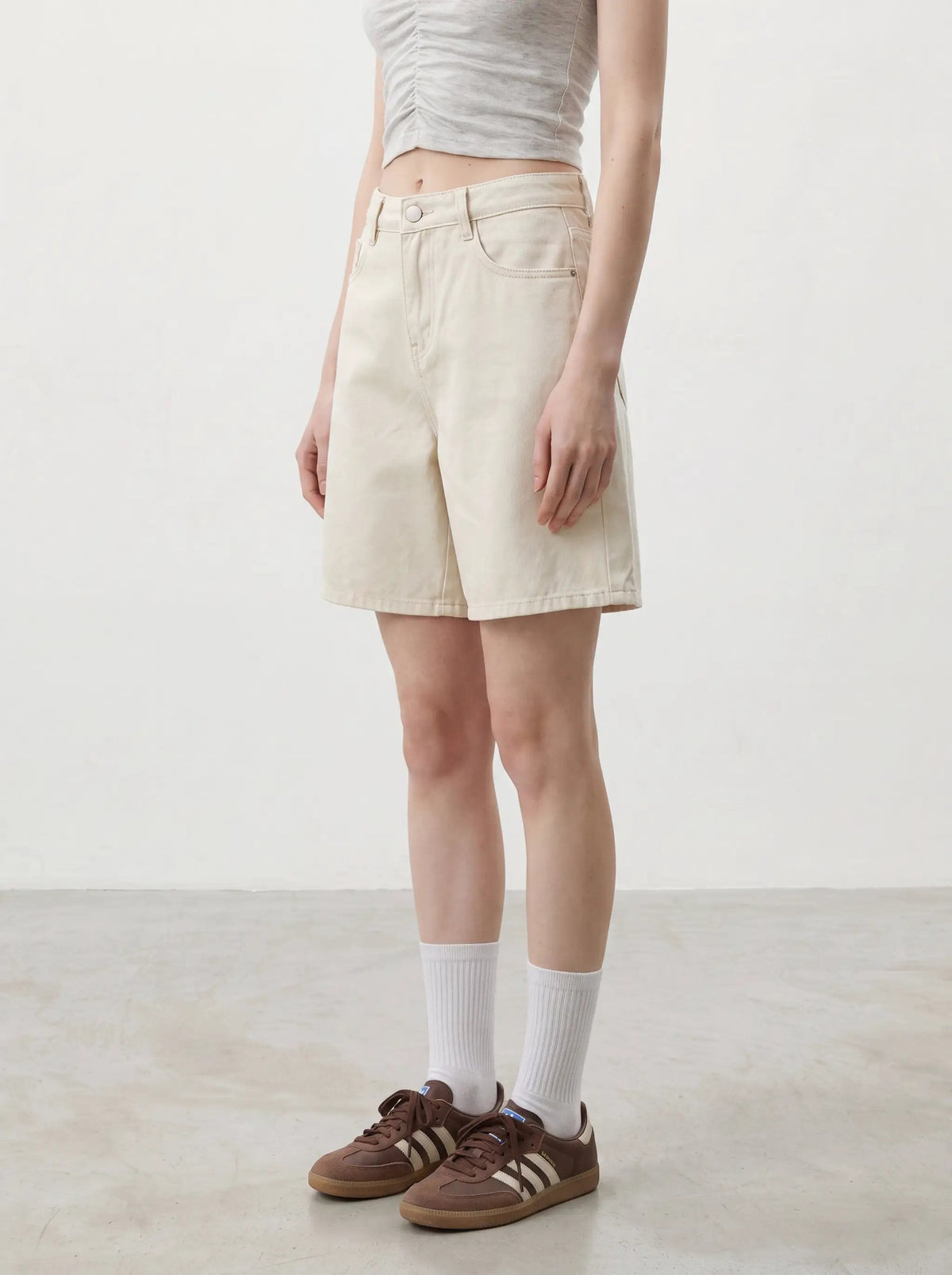Casual Relaxed Washed Beige Cotton Shorts