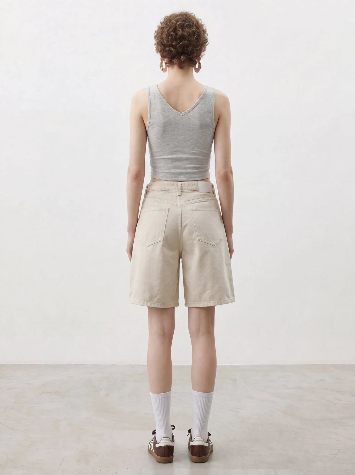 Casual Relaxed Washed Beige Cotton Shorts