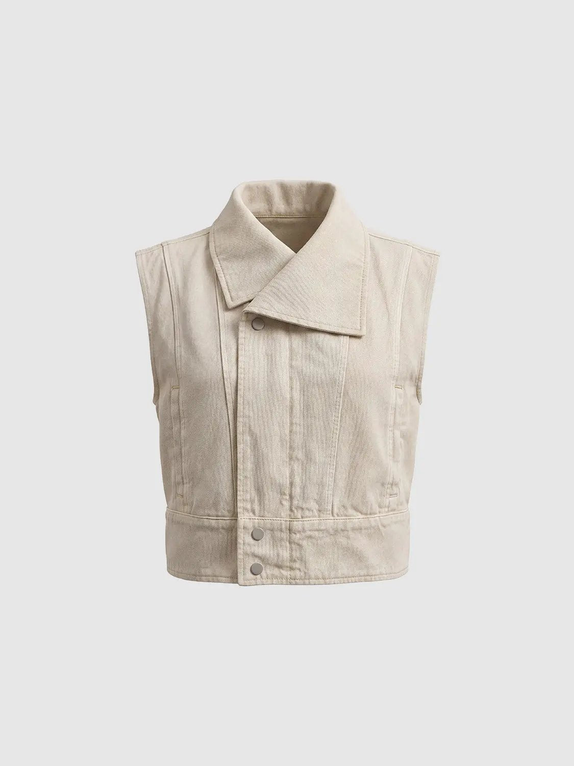 Cropped Sleeveless Jacket With Large Lapel