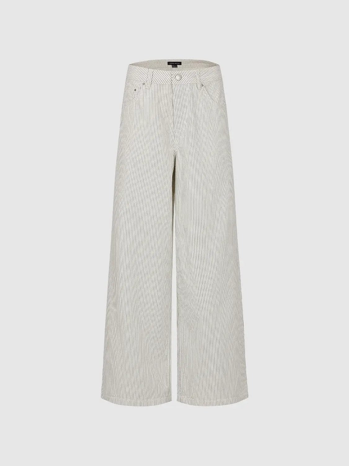Pinstriped Wide-leg Cotton Lyocell Blend Pants