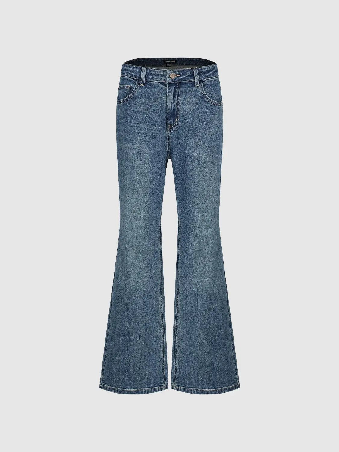 Mid-rise Medium Wash Cotton Flared Jeans