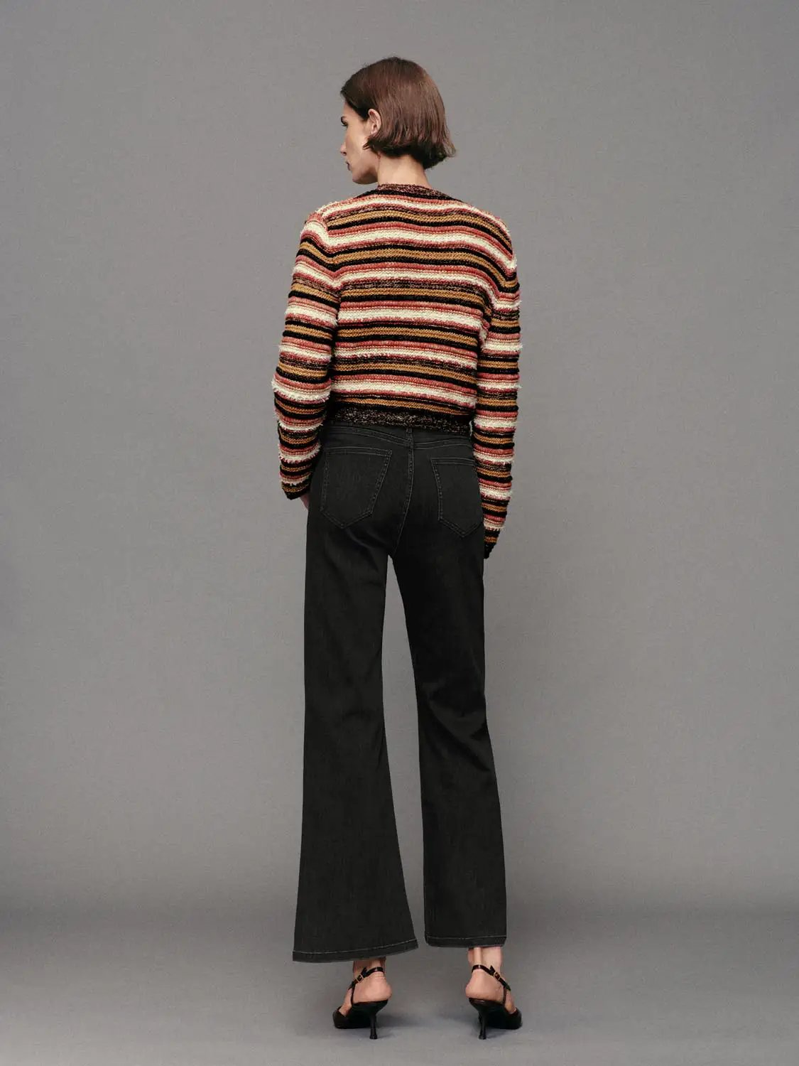 Wash High-waisted Flared Cotton Blend Jeans