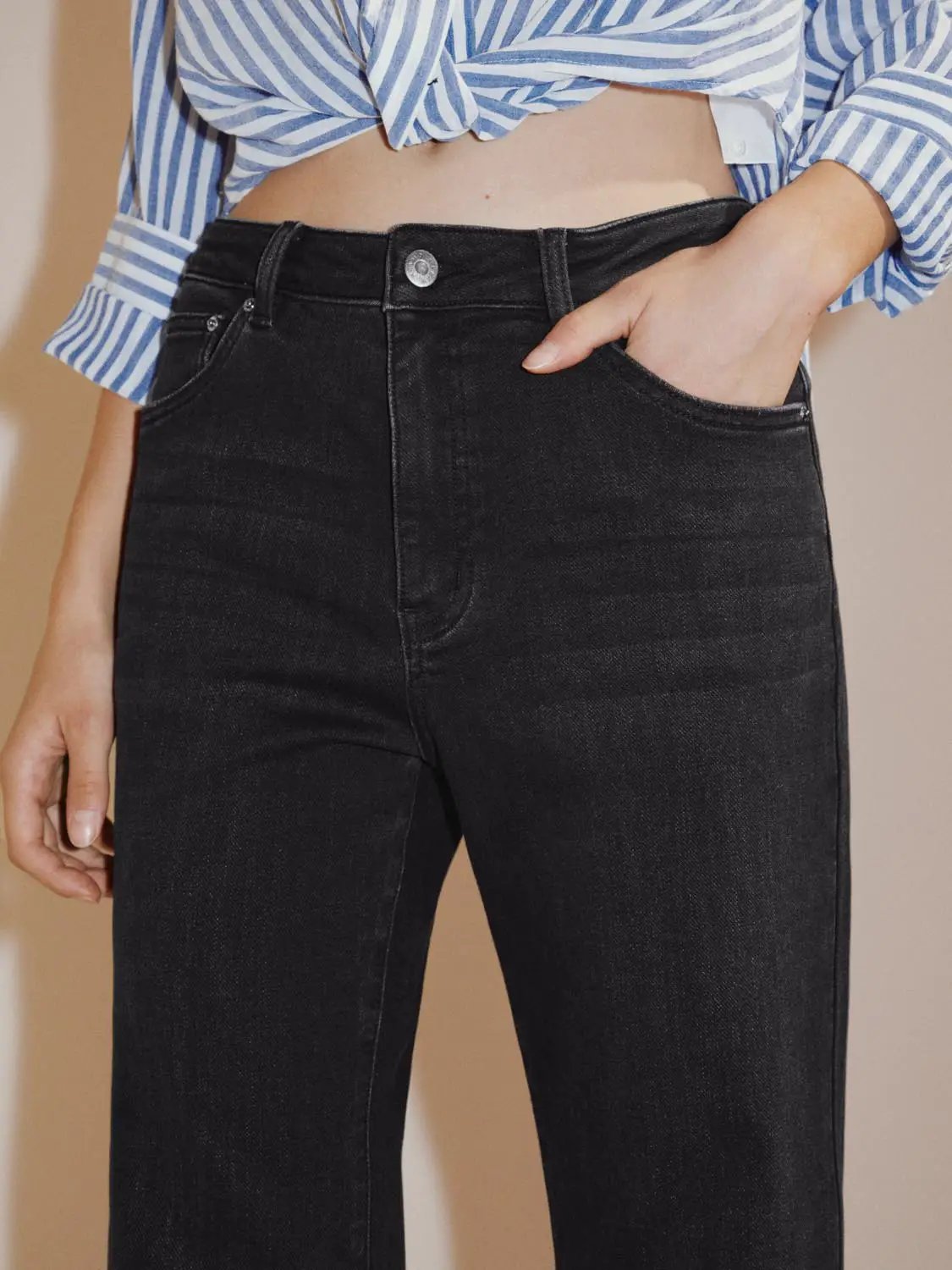 High-waisted Wash Wide-leg Cotton Blend Jeans