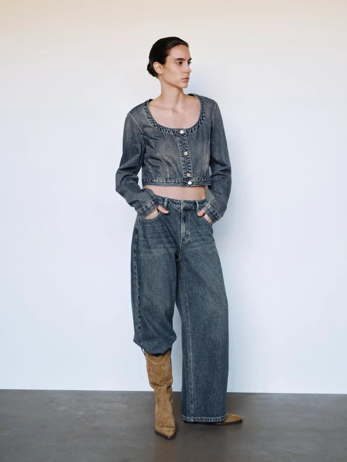 Mid-rise Wide-leg Cotton Stretch Jeans
