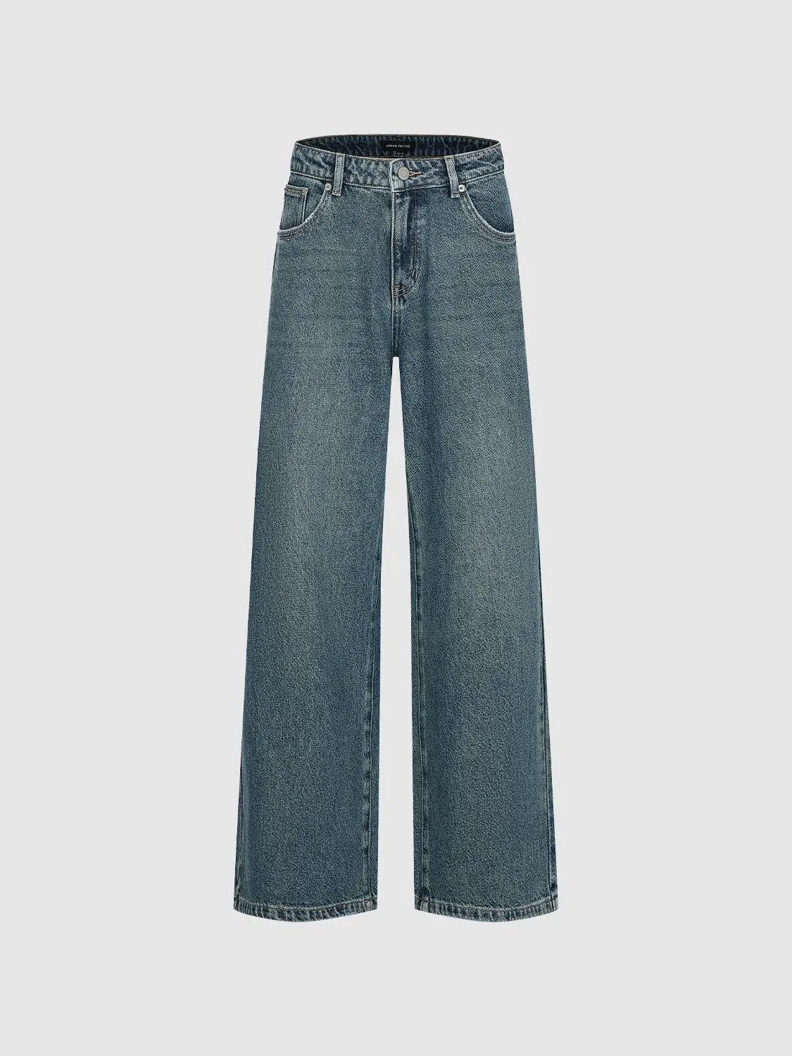 Mid-rise Medium Wash Cotton Wide-leg Jeans