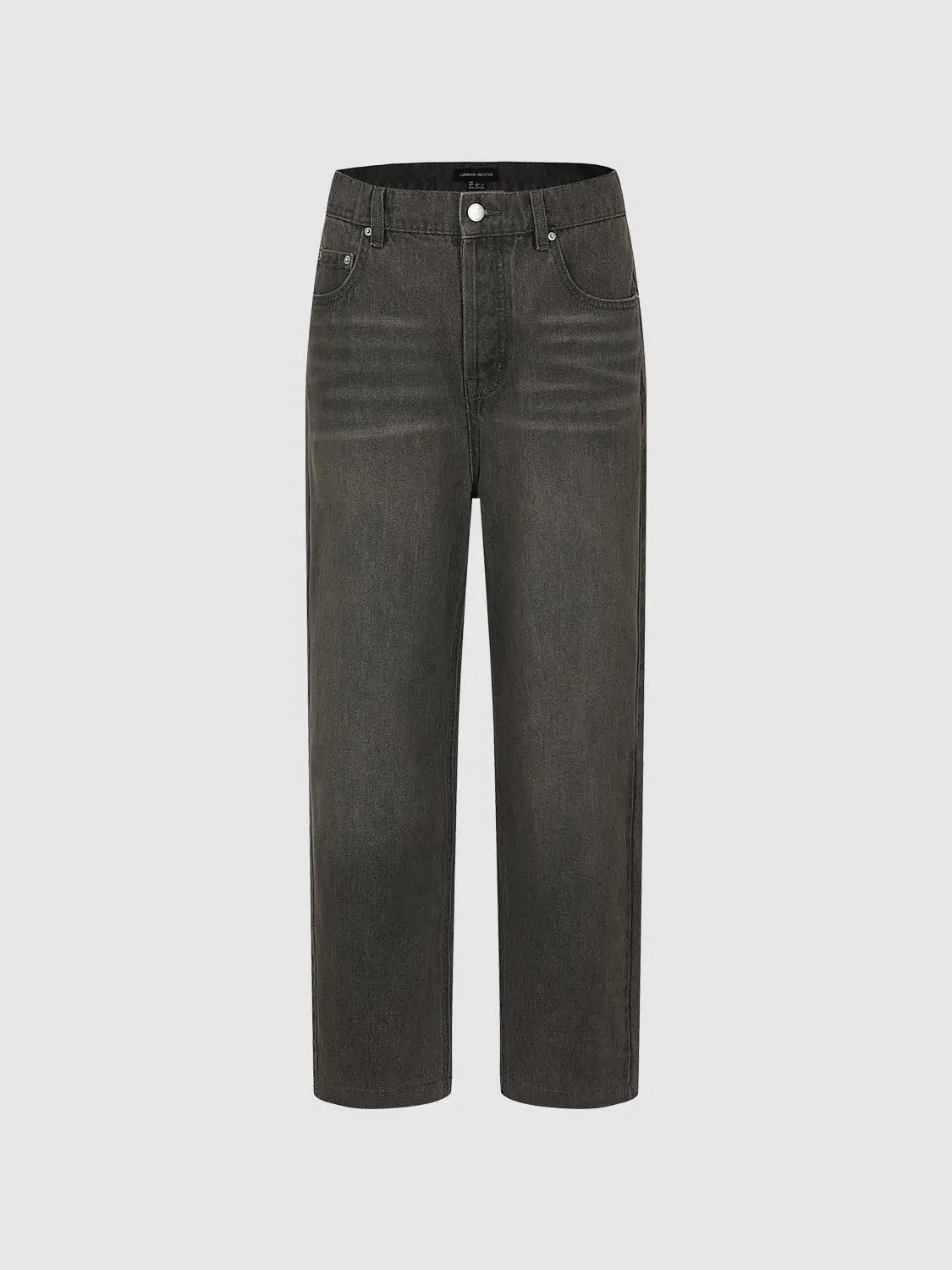 Washed Mid-rise Straight Cotton Jeans