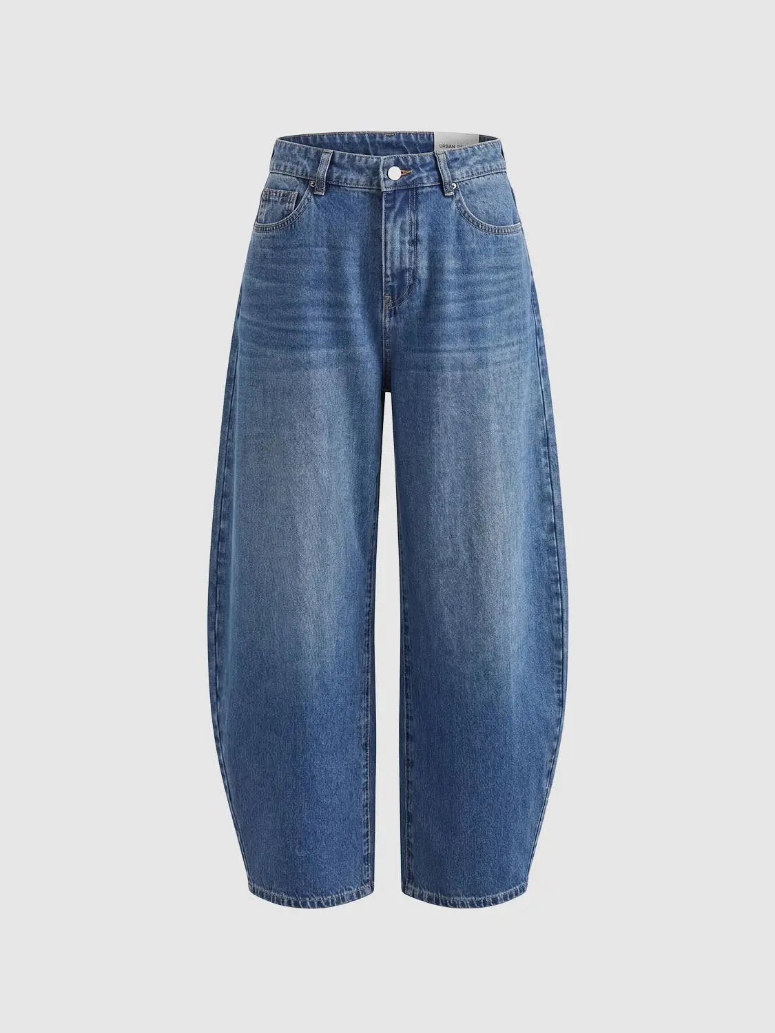 Classic Washed Wide-leg Mid-rise Cotton Jeans