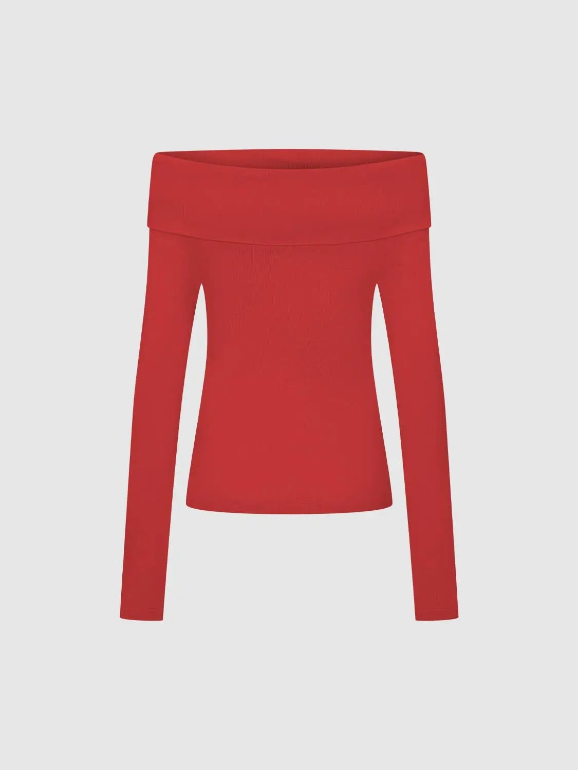 Off-shoulder Long Sleeve Fitted Knit T-Shirt