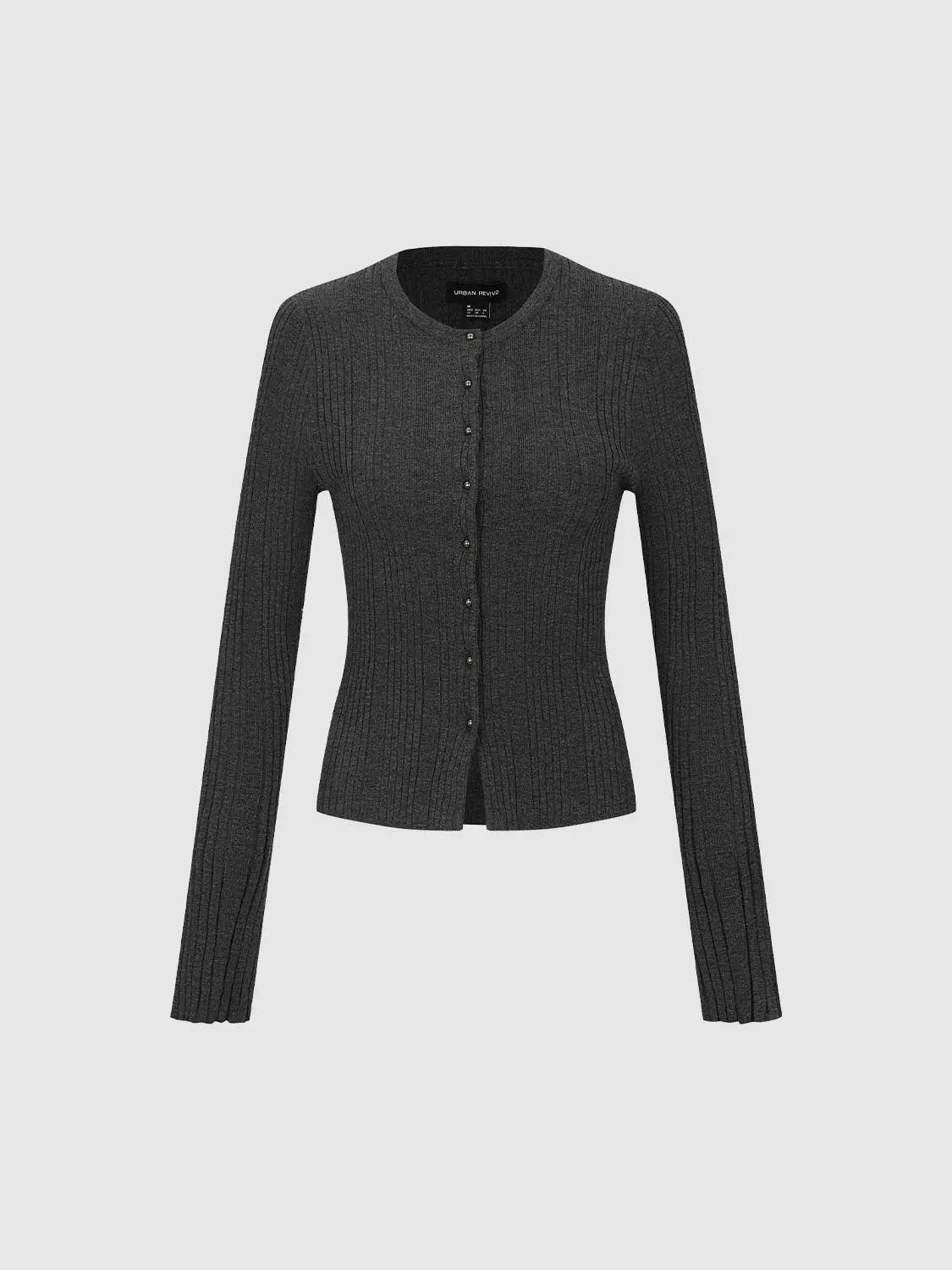 Slim Fit Split Hem Ribbed Crew Neck Knit Cardigan