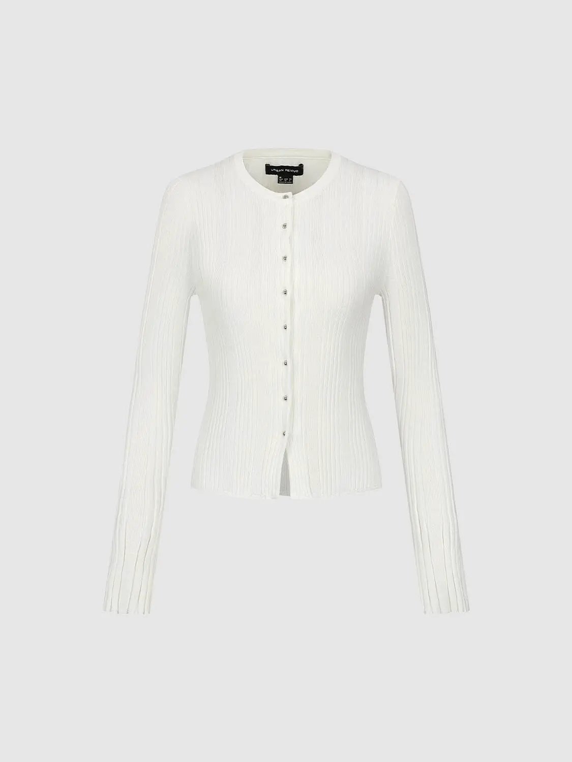 Slim Fit Split Hem Ribbed Crew Neck Knit Cardigan