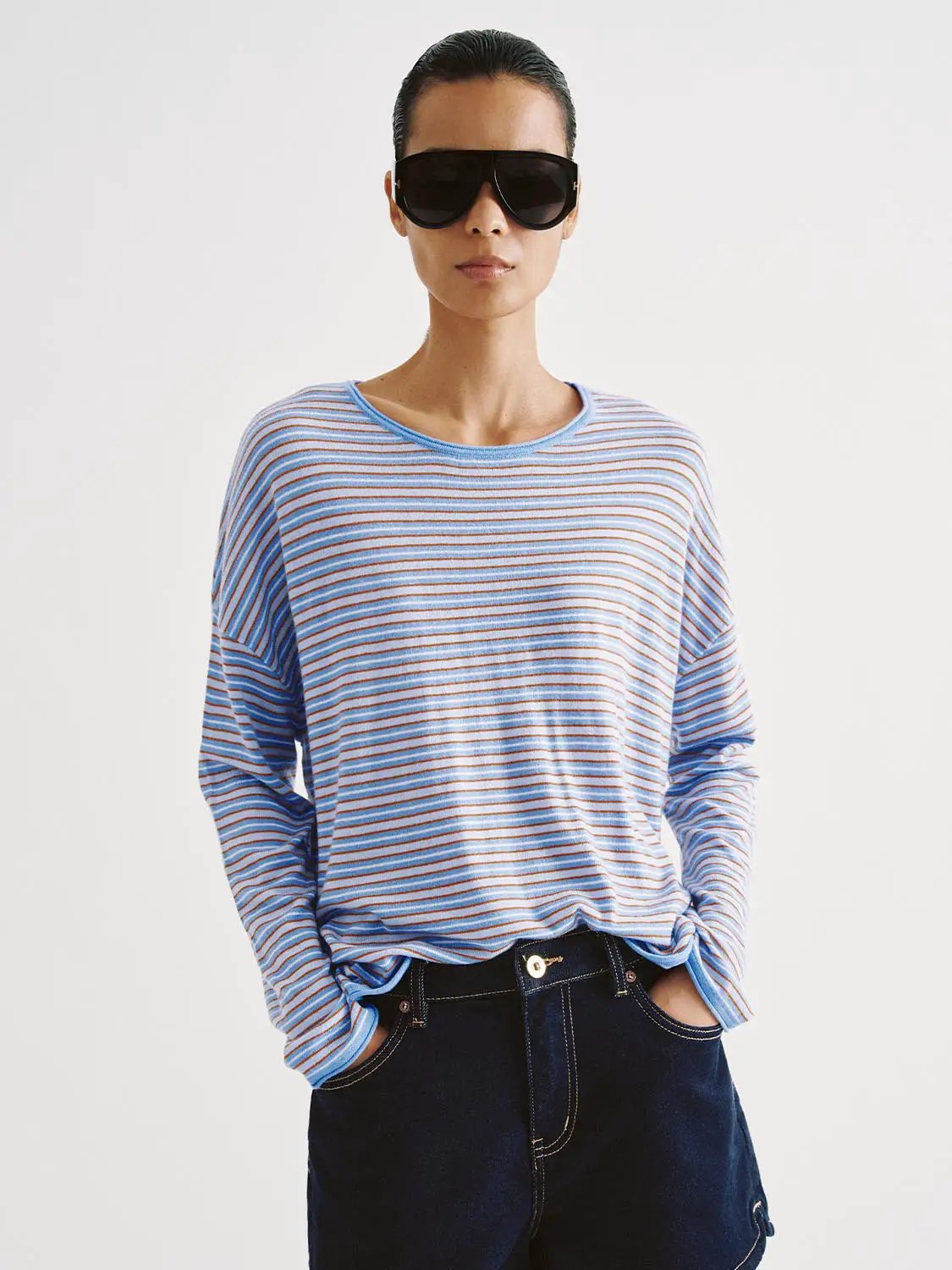 Striped Lightweight Knit Long Sleeve T-shirt