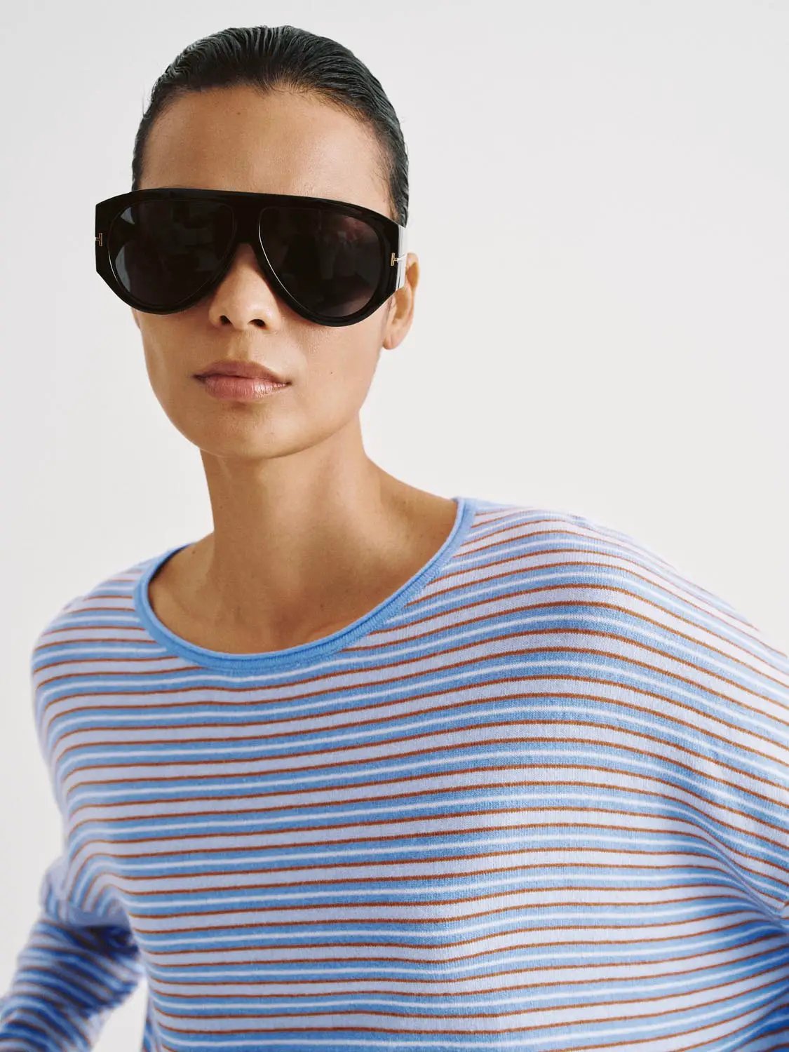 Striped Lightweight Knit Long Sleeve T-shirt