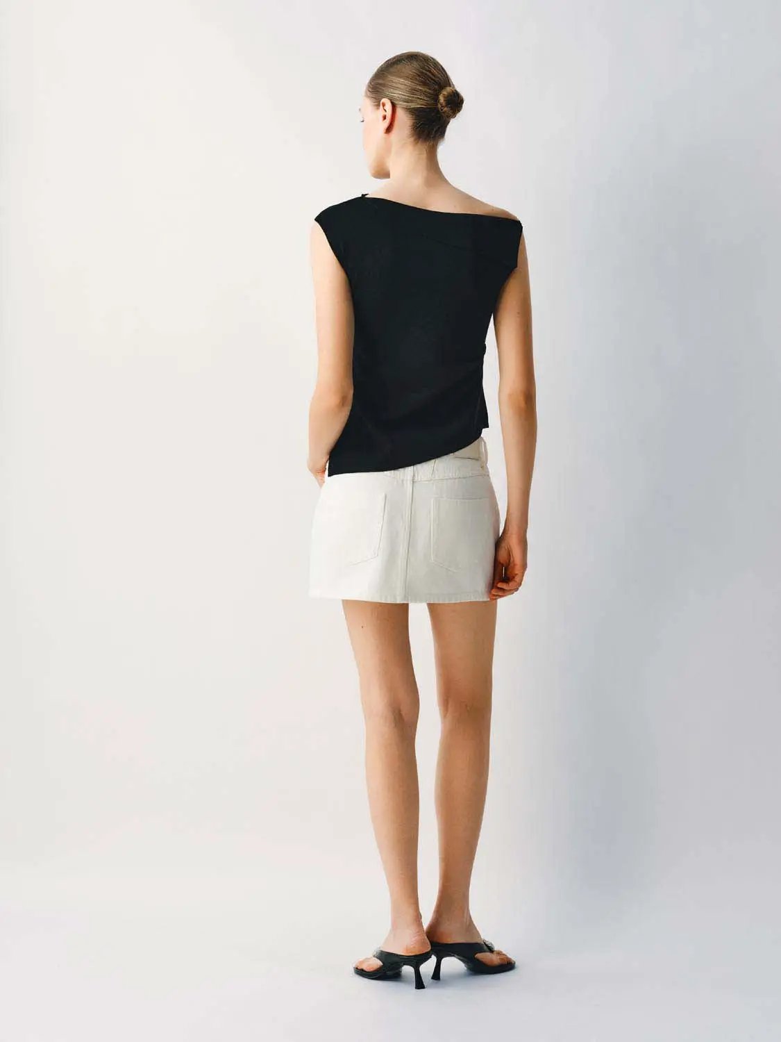 Slim One Shoulder Sleeveless Waist Ruched Irregular Hem Top