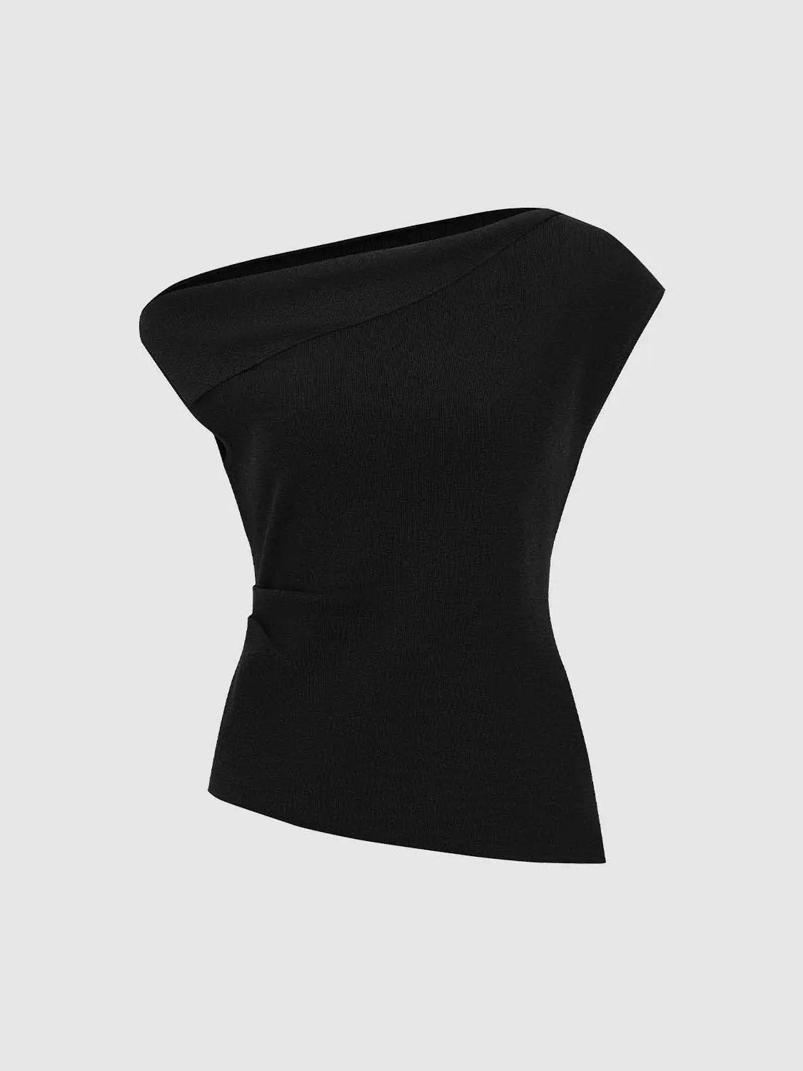Slim One Shoulder Sleeveless Waist Ruched Irregular Hem Top