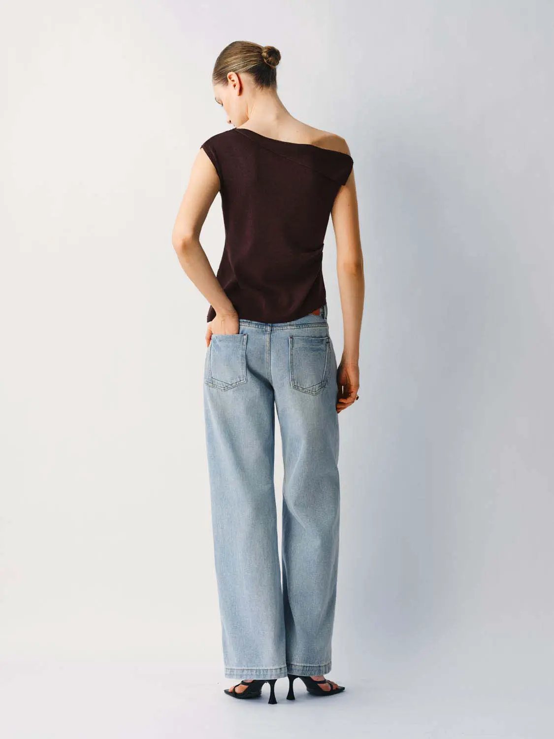 Slim One Shoulder Sleeveless Waist Ruched Irregular Hem Top