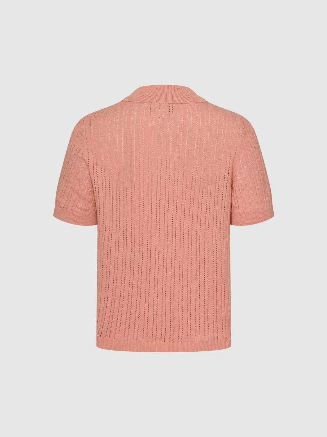 Ribbed Polo Knit Cotton Short Sleeve Sweater