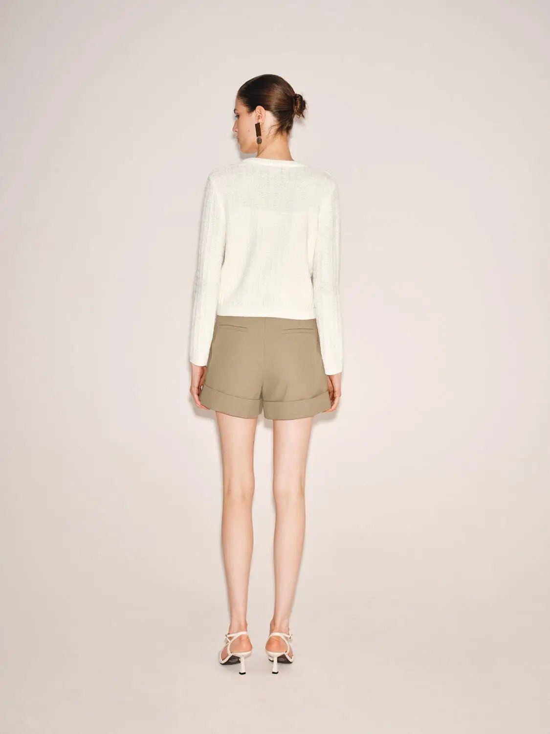 Textured Crew Neck Long Sleeve Knit Cardigan
