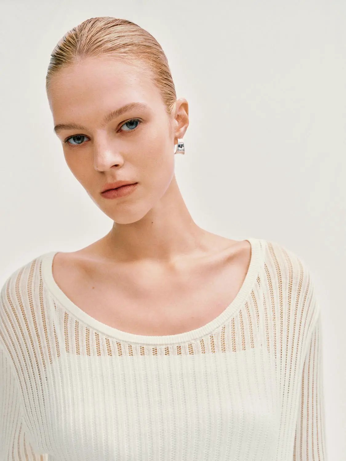 Ribbed Cotton Long Sleeve Knit Top