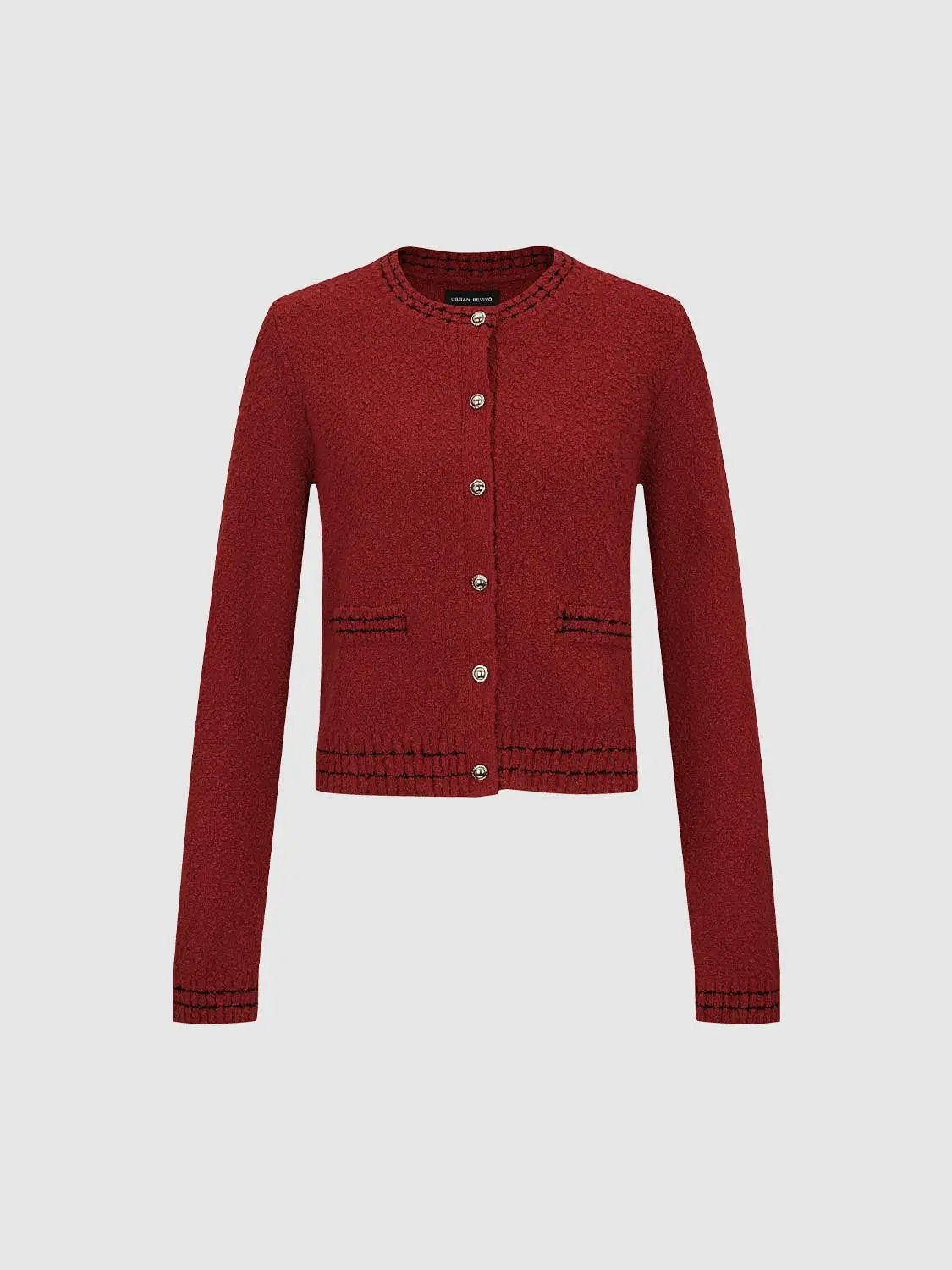 Textured Long Sleeve Cropped Cotton Blend Cardigan