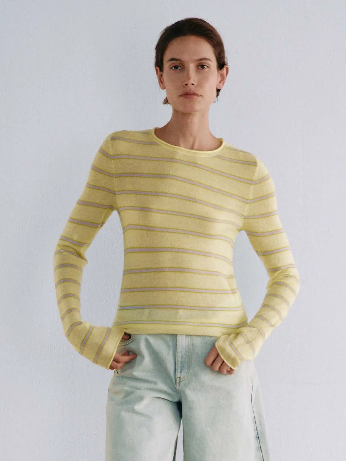 Striped Lightweight Alpaca Wool Blend T-shirt