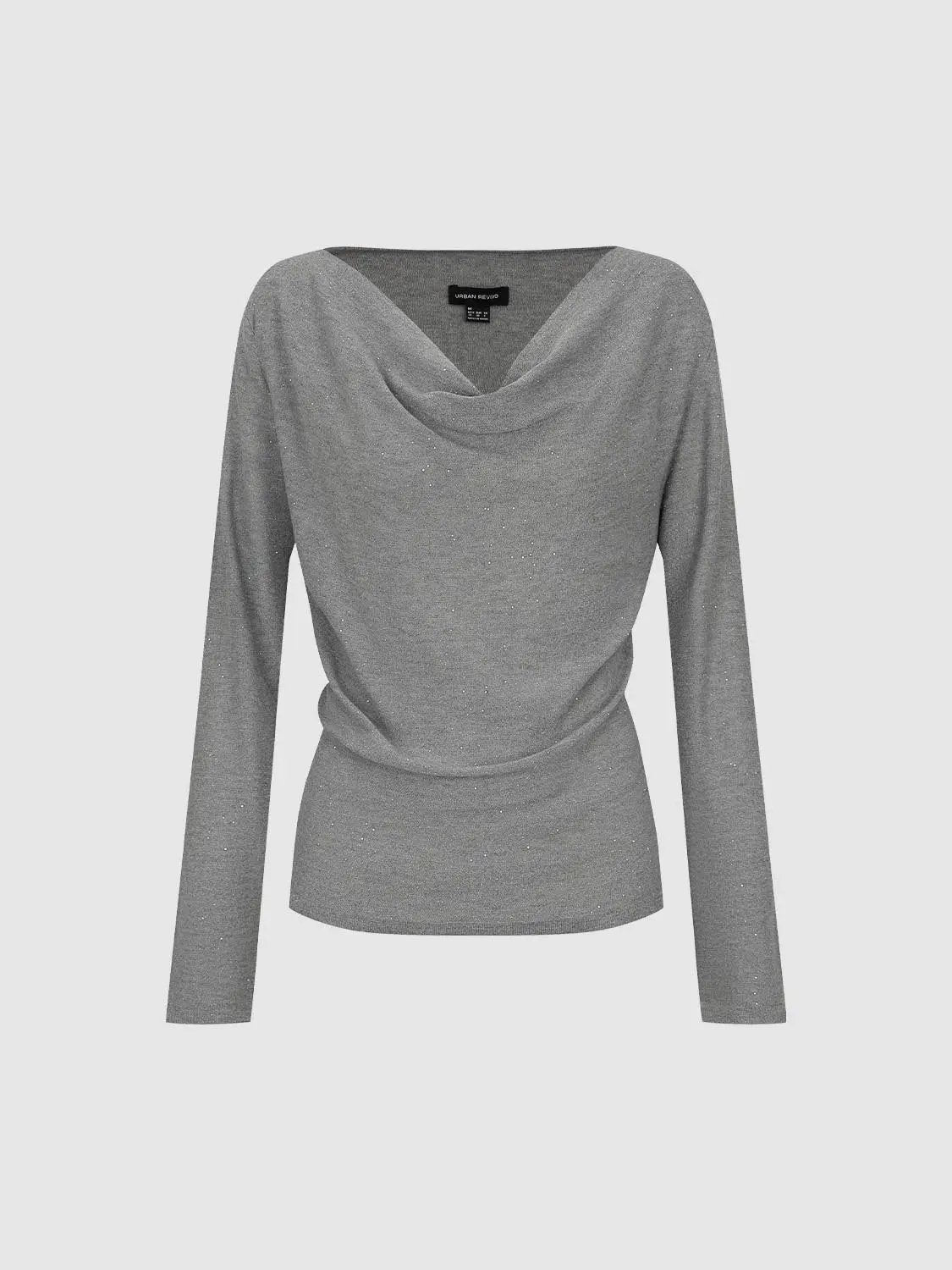 Draped Textured Fitted Long Sleeve Knit T-Shirt