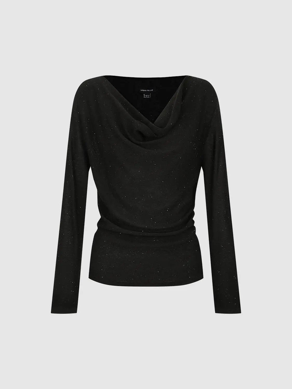 Draped Textured Fitted Long Sleeve Knit T-Shirt